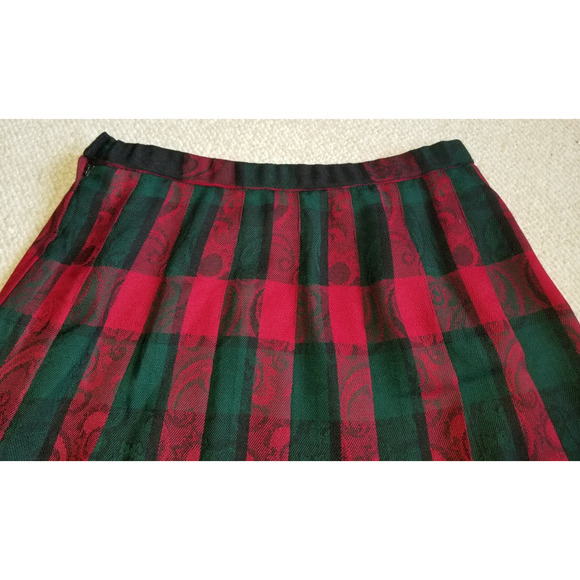 VITNAGE Y2K Womens Skirt-PENDLETON-red/green plaid wool A-line midi pleated-10 - Picture 3 of 4